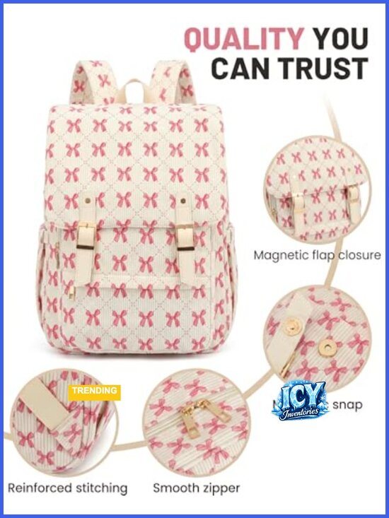Corduroy Laptop Backpack for Women, 15.6 Inch Computer Bag, College Bookbag main image 2